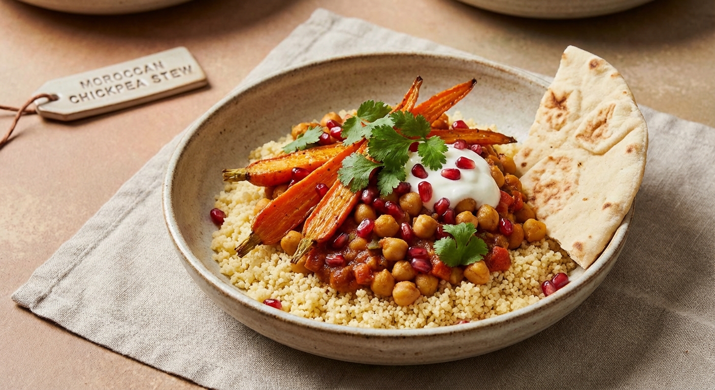 Moroccan Chickpea Stew with Roasted Carrots & Fluffy Couscous