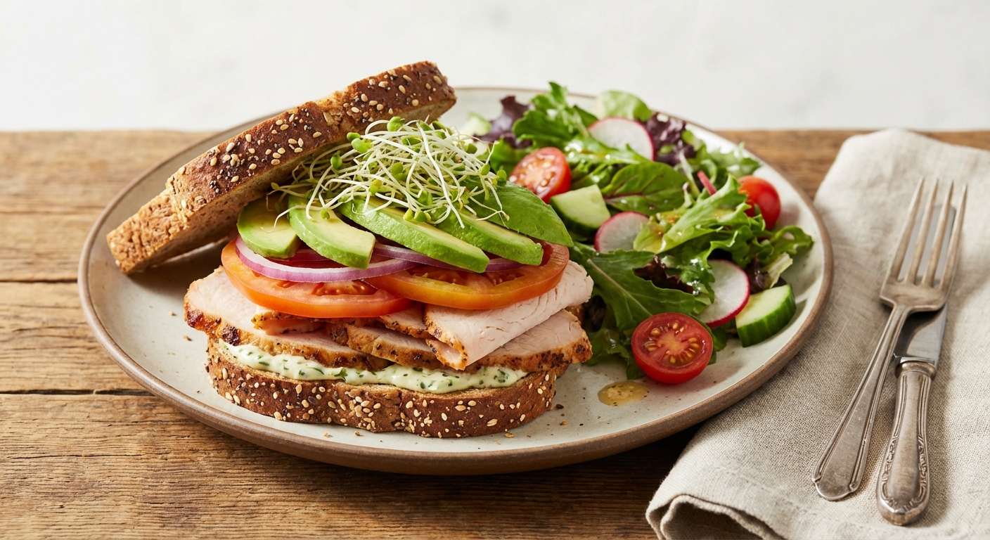 Turkey & Avocado Whole Grain Sandwich with Side Salad