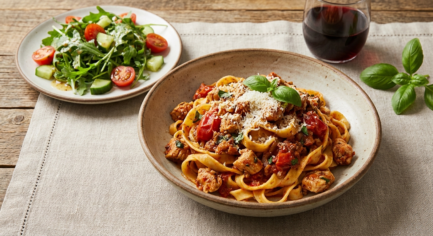 Gluten-Free Pasta with Turkey Bolognese & Side Salad