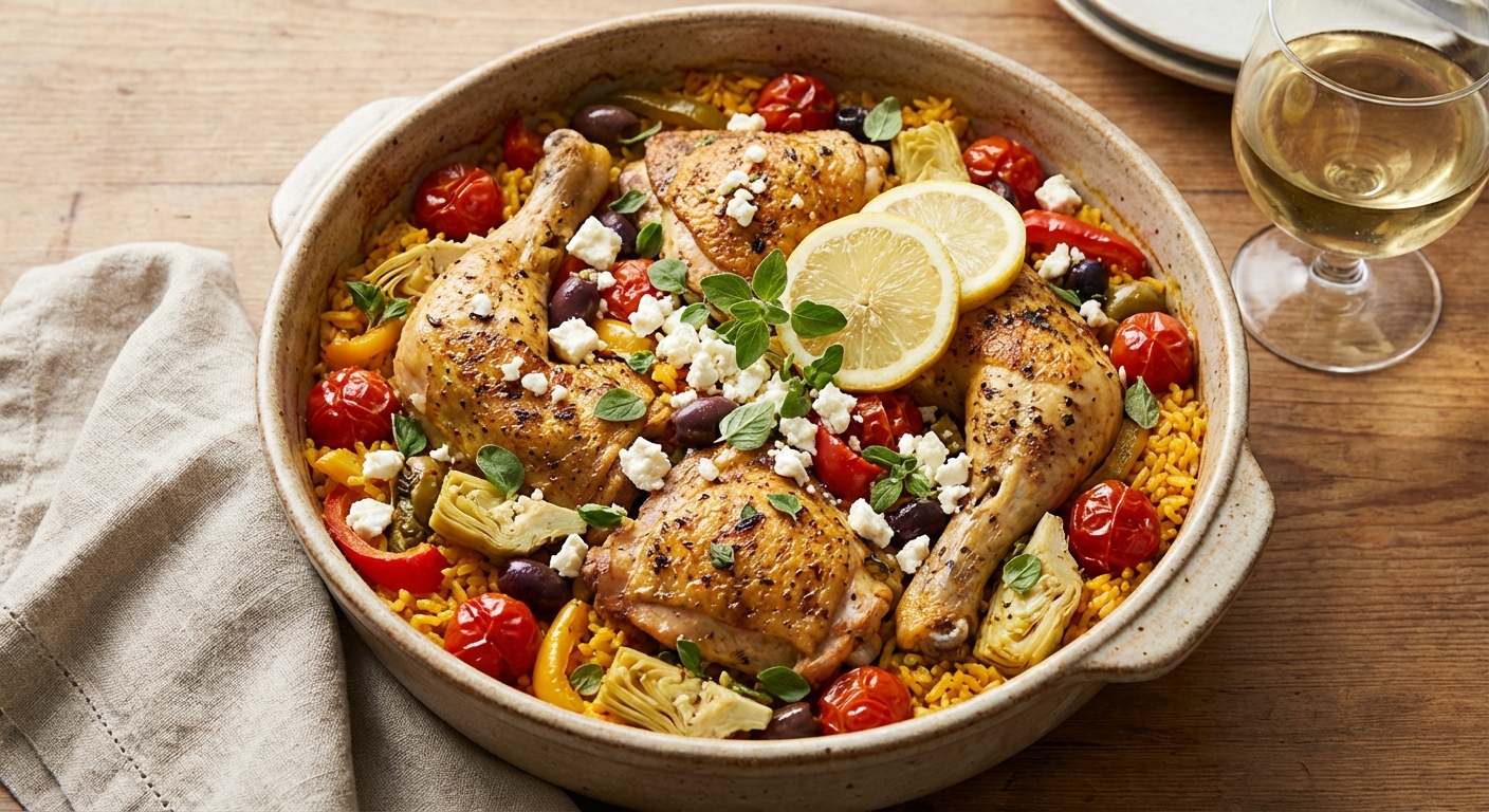 Mediterranean Chicken and Vegetable Rice Bake