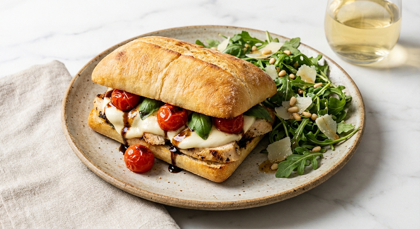 Italian Caprese Chicken Panini with Side Salad