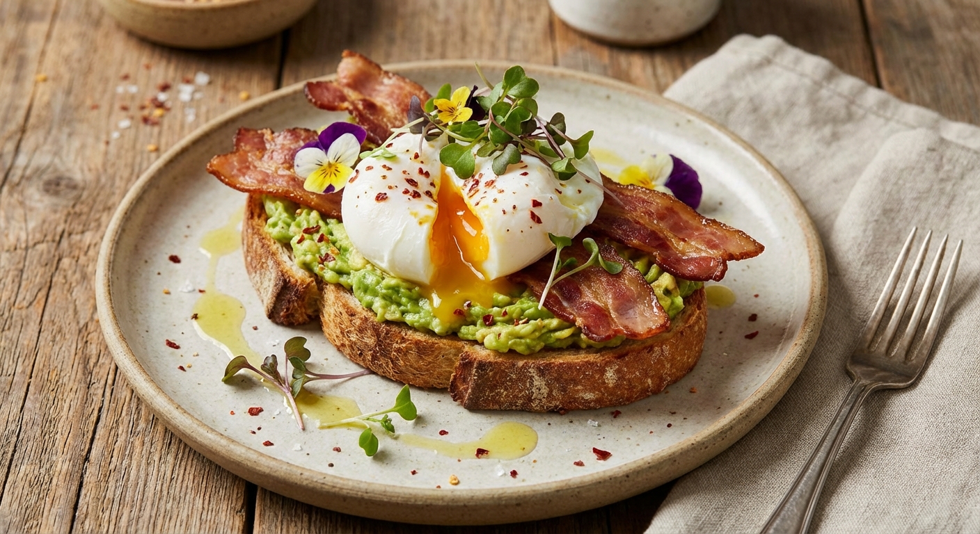 Avocado & Egg Toast with Turkey Bacon