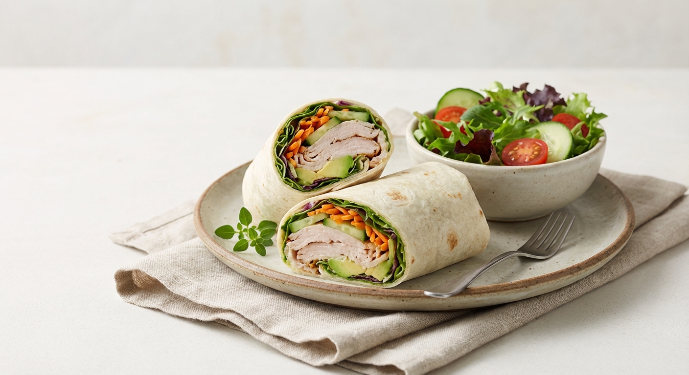 Turkey, Avocado & Veggie Wrap with Side Salad
