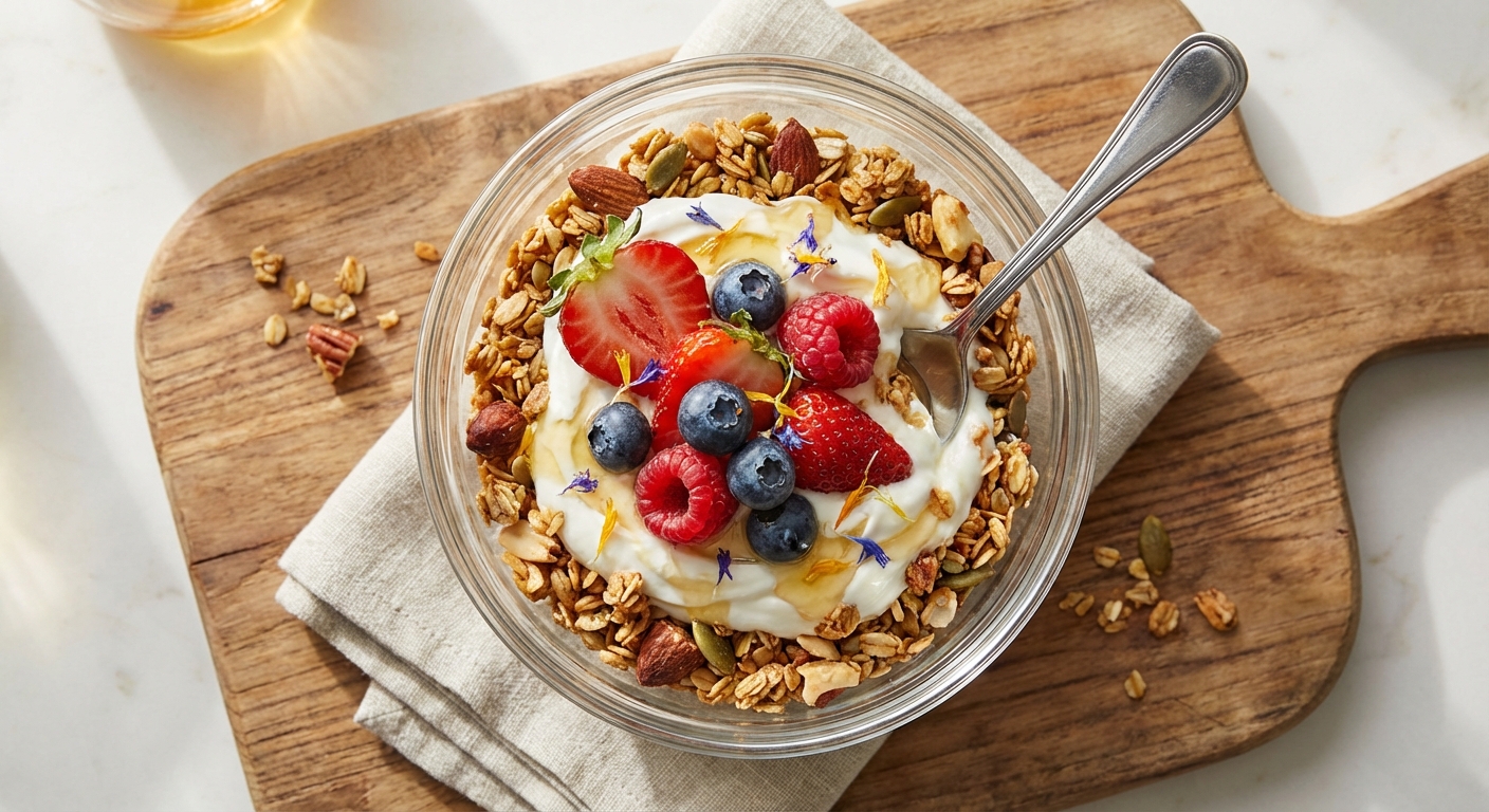 Greek Yogurt Parfait with Granola & Berries (Café-style)