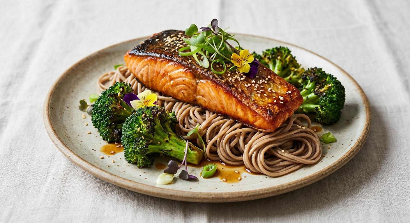 Teriyaki Salmon with Soba Noodles & Sesame Broccoli