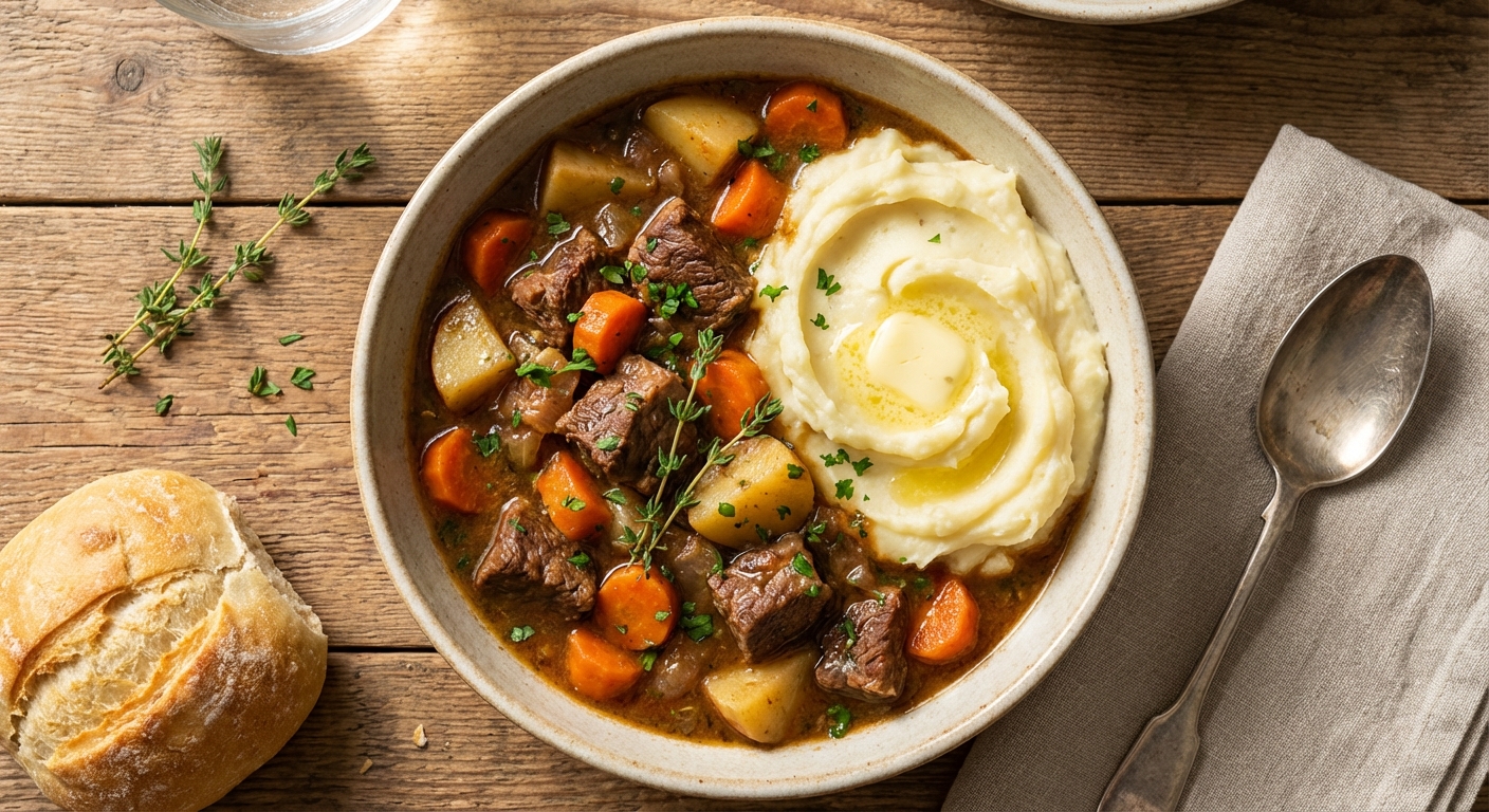 Hearty Beef Stew with Mashed Potatoes