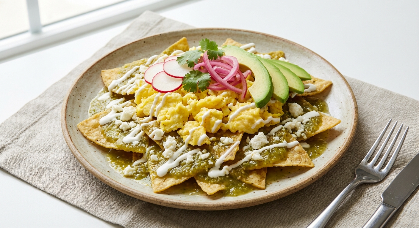 Chilaquiles Verdes with Scrambled Eggs