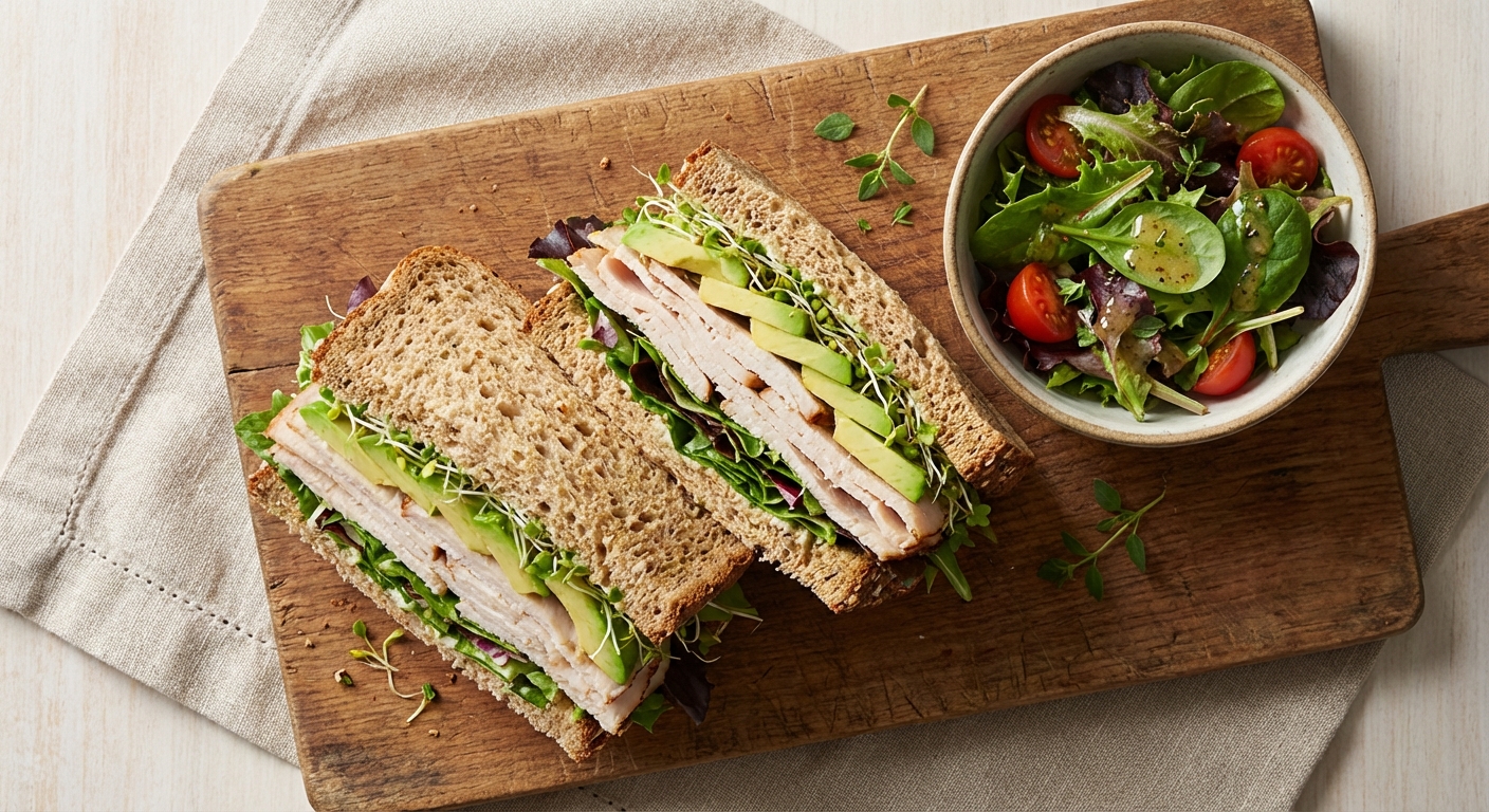 Turkey & Avocado Whole-Grain Sandwich with Side Salad