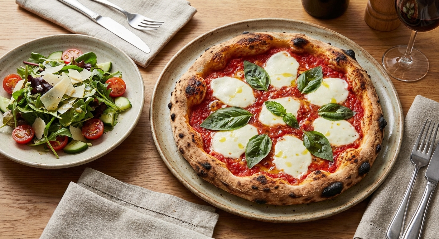 Margherita Thin-Crust Pizza with Side Salad