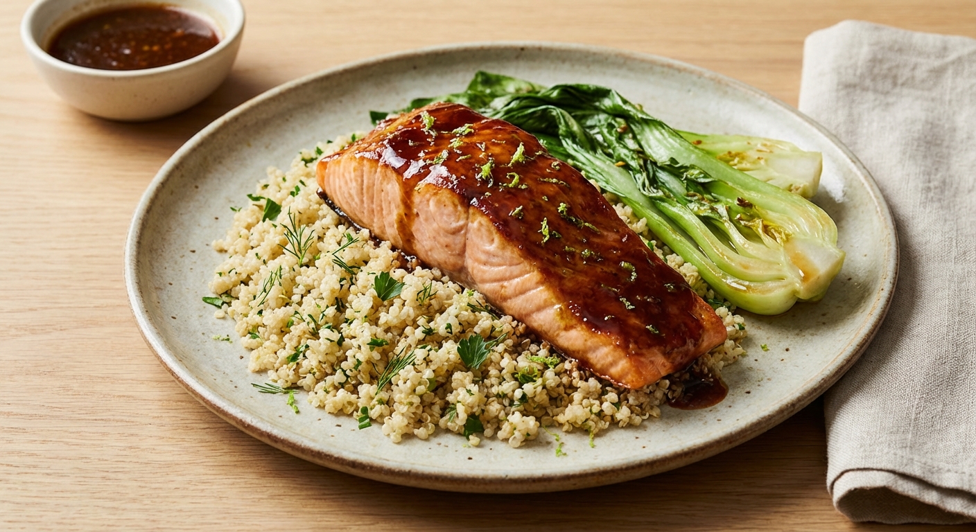 Tamarind‑Lime Steamed Salmon with Ginger Bok Choy & Herbed Quinoa (Asian‑inspired)