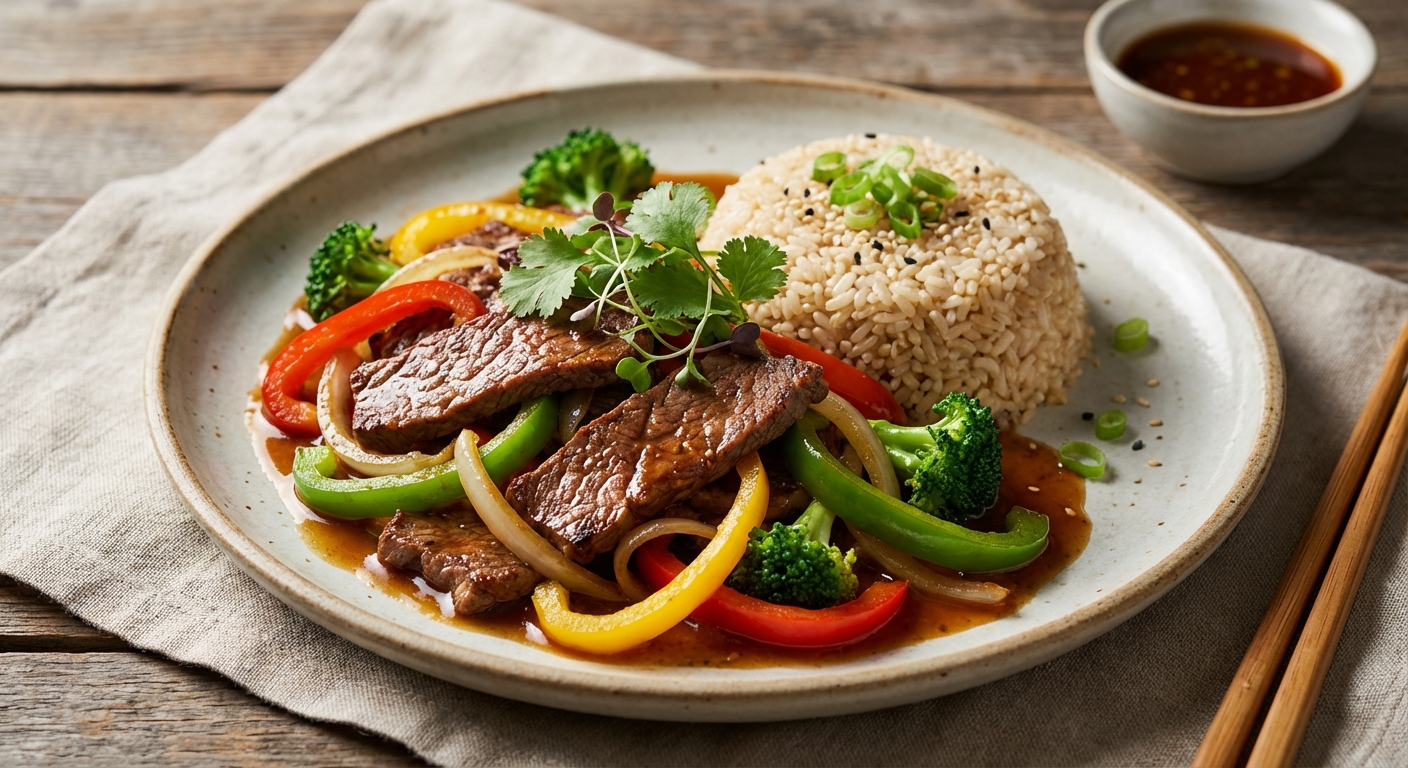 Beef & Bell Pepper Stir-Fry with Brown Rice