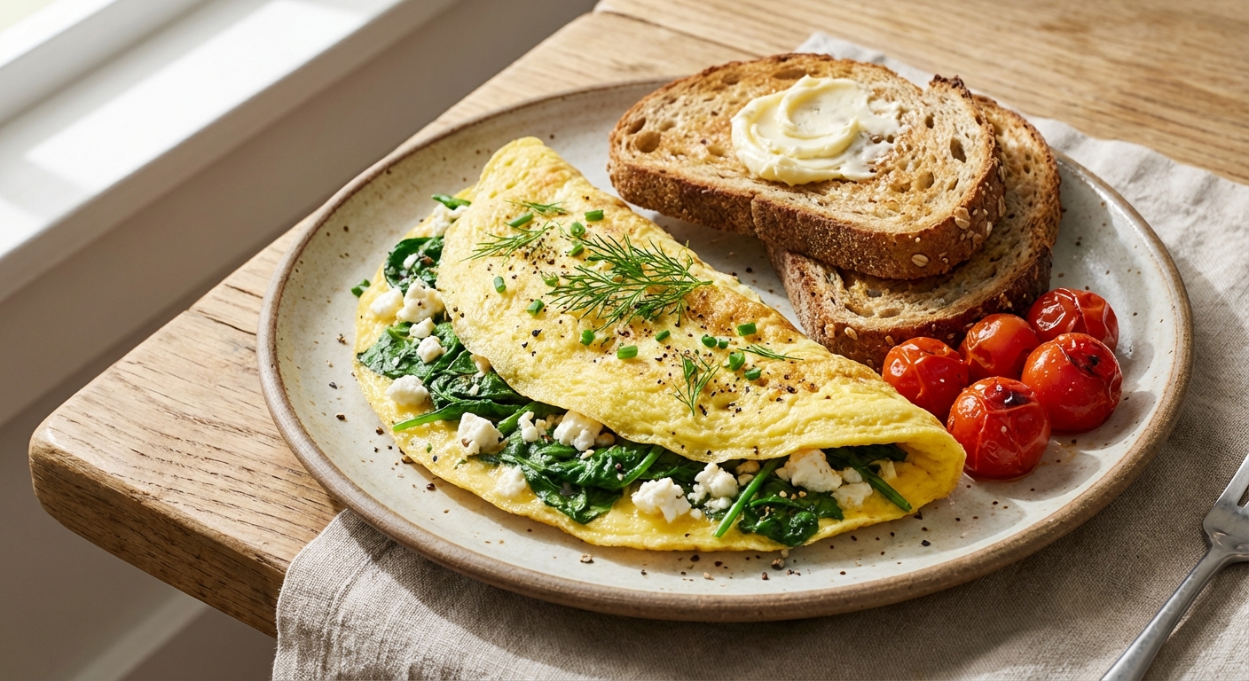Spinach & Feta Omelette with Whole-Grain Toast