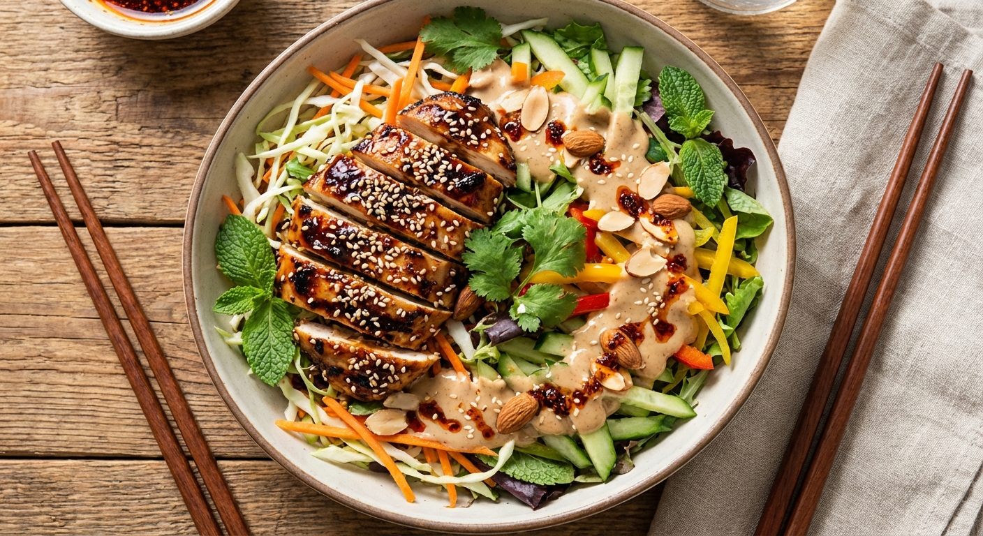 Asian Sesame Chicken Salad with Almond Butter Dressing (Paleo)