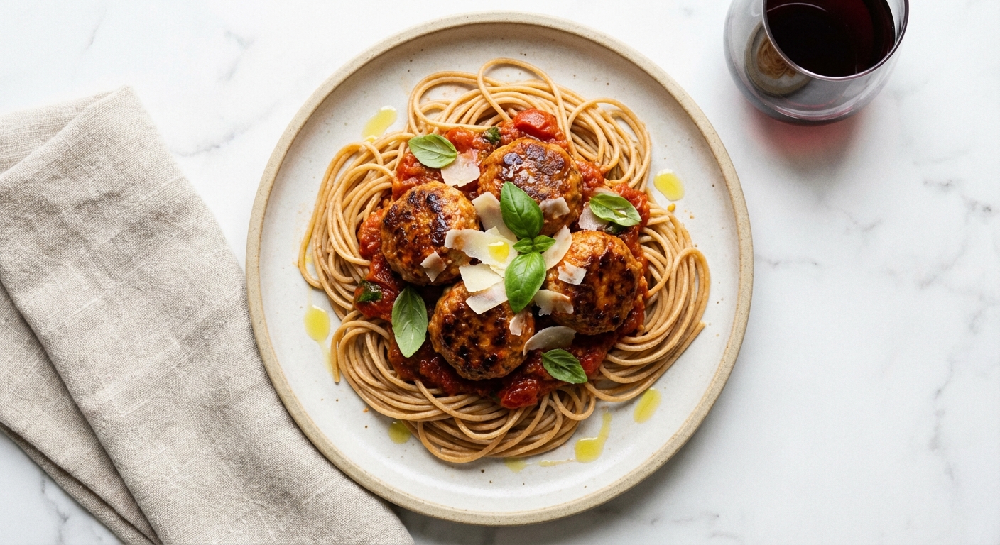 Italian Turkey Meatballs in Marinara with Whole-Wheat Spaghetti