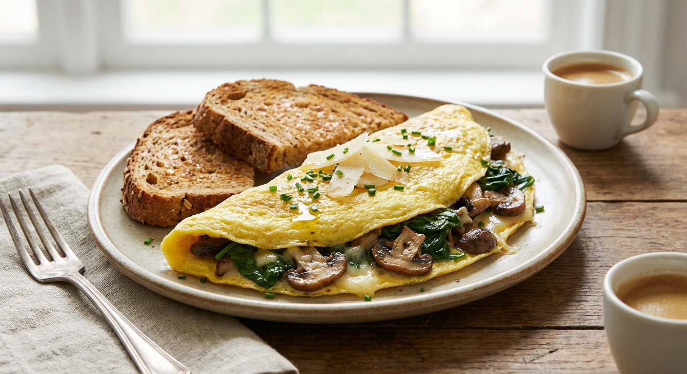 Spinach & Mushroom Omelette with Whole-Grain Toast