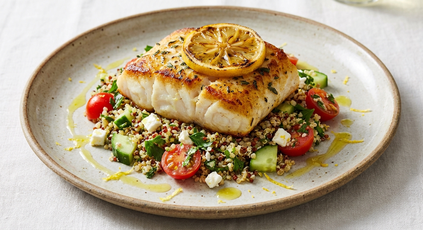 Pan-Seared Cod with Lemon & Quinoa Salad