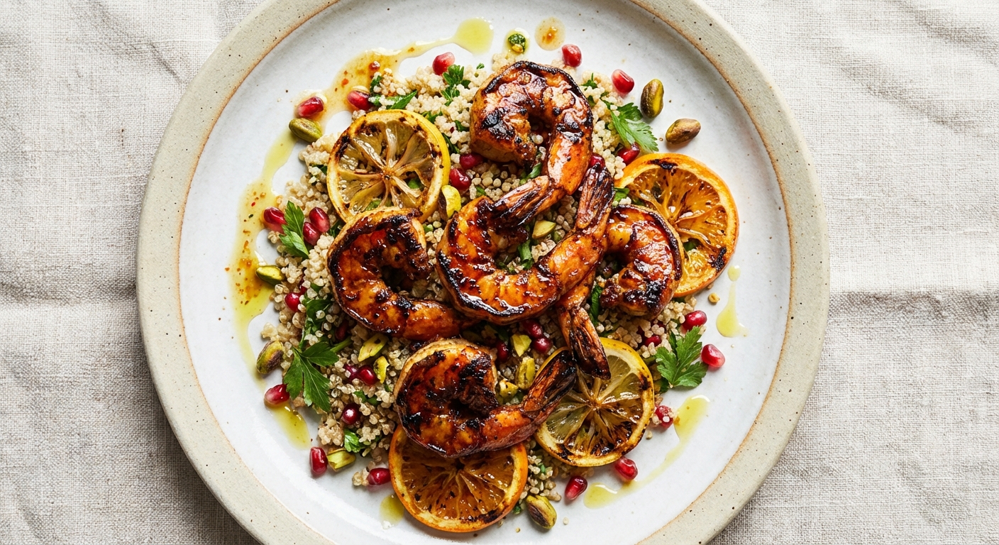 Charred Citrus Shrimp with Warm Quinoa & Pomegranate