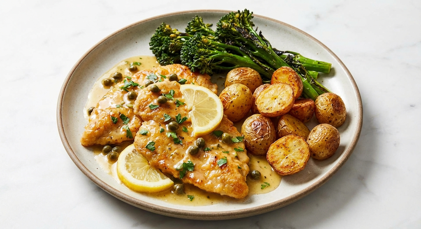Chicken Piccata with Roasted Potatoes & Broccolini