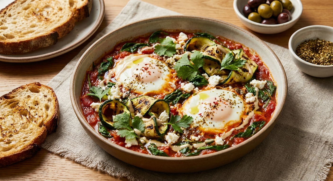 Shakshuka with Spinach and Grilled Zucchini