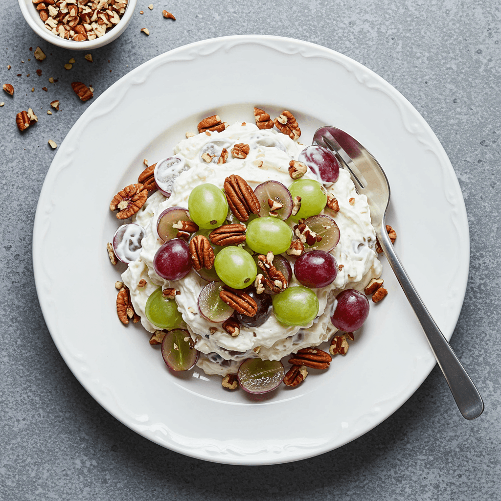 Creamy Grape Salad with Crunchy Pecan Topping - Delicious Homemade Recipe