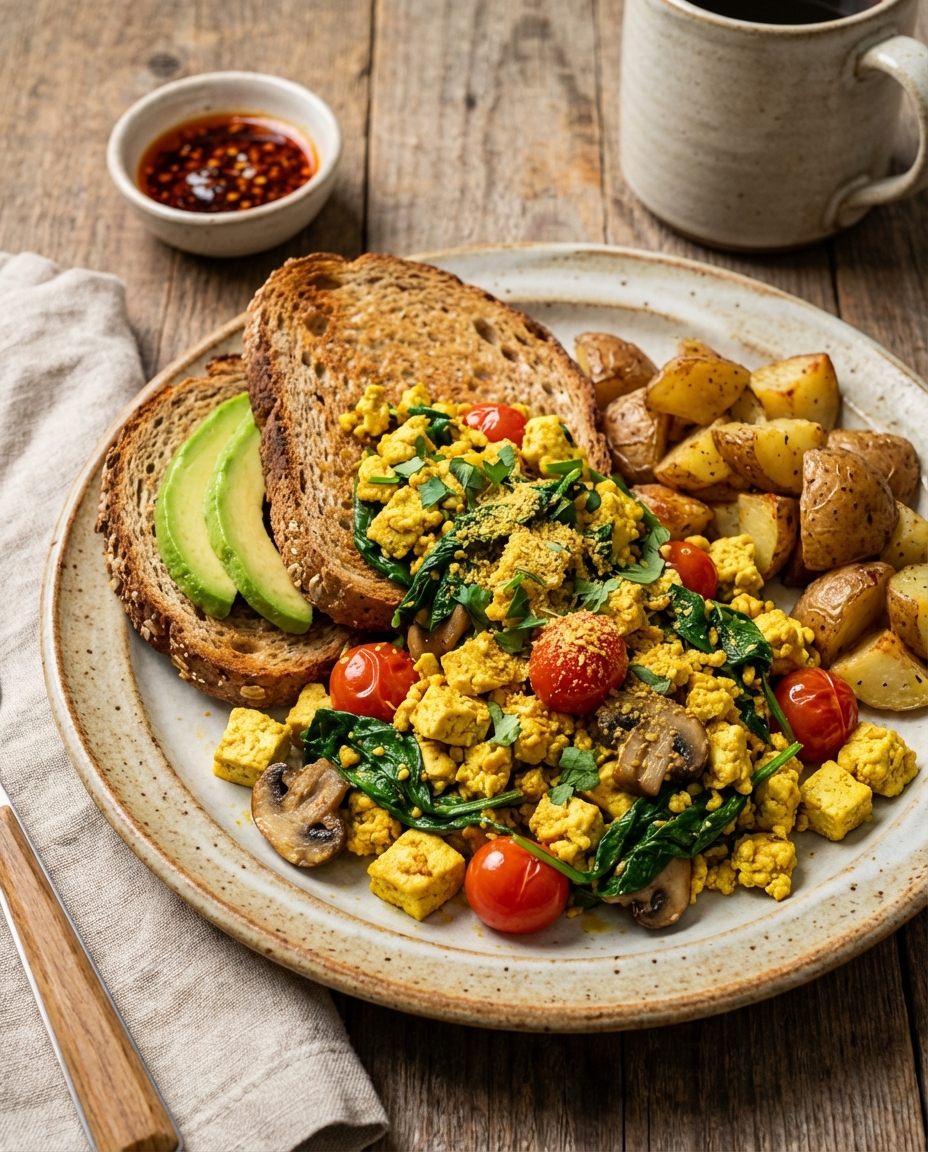 Tofu Scramble with Spinach & Whole-Grain Toast