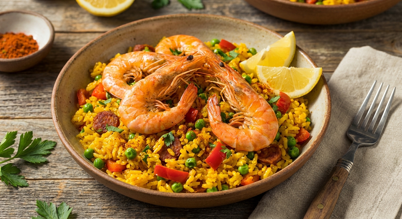 Shrimp & Pea Saffron Rice (Quick Paella‑Style)