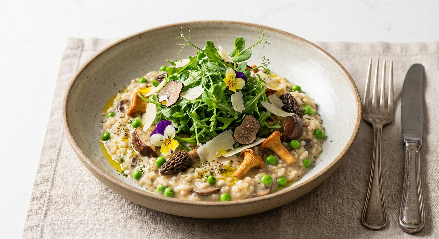 Mushroom & Pea Risotto with Arugula Salad