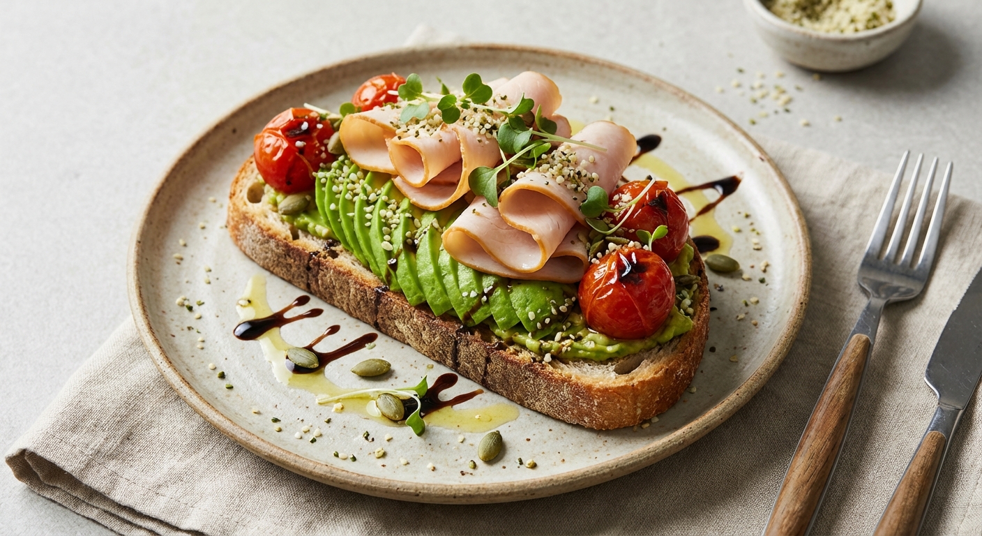 Avocado Toast with Smoked Turkey & Roasted Cherry Tomatoes