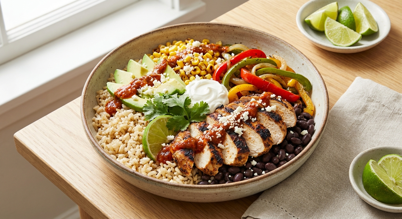 Chicken Fajita Bowls with Brown Rice & Black Beans