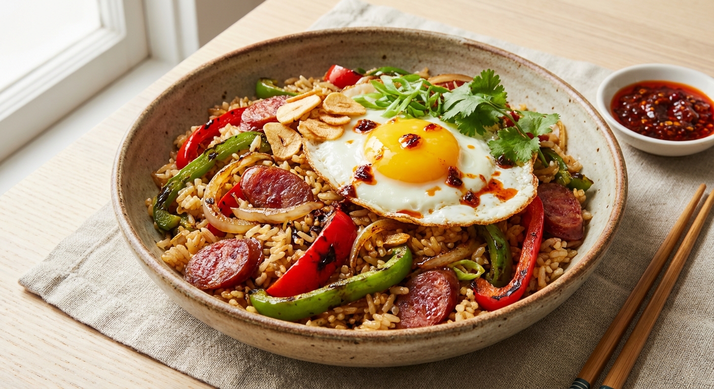 Wok-Seared Pepper & Onion Fried Rice (Chinese-inspired)
