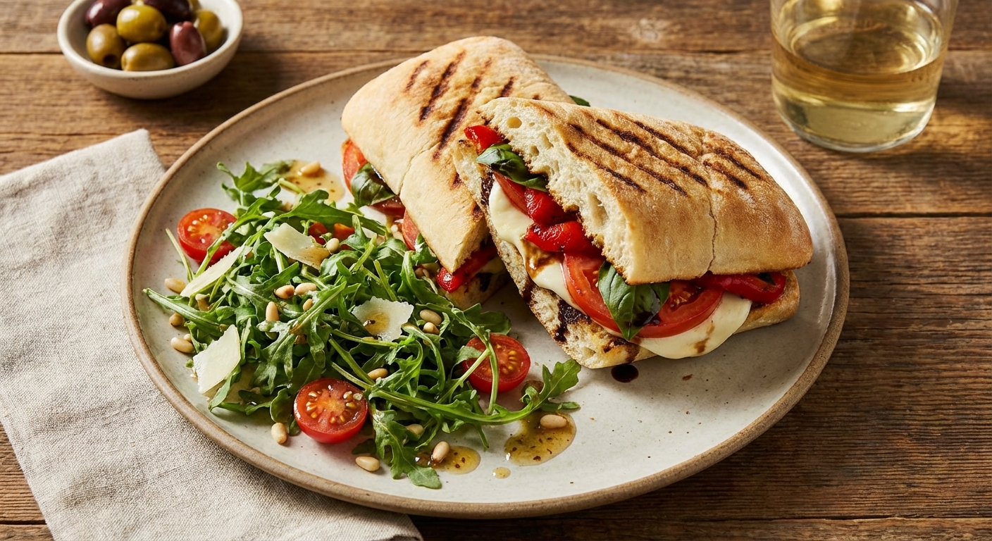 Caprese Panini with Arugula Salad
