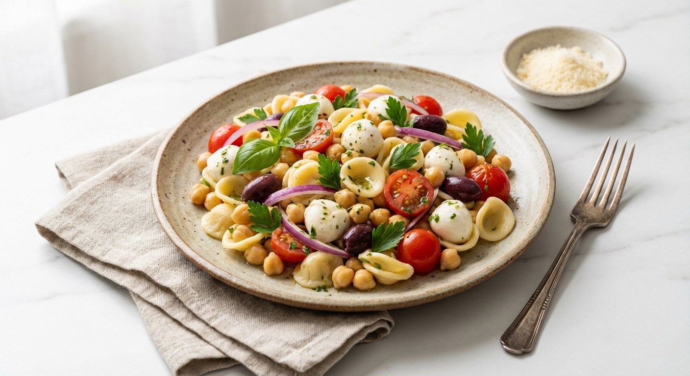 Italian Pasta & Chickpea Salad with Mozzarella