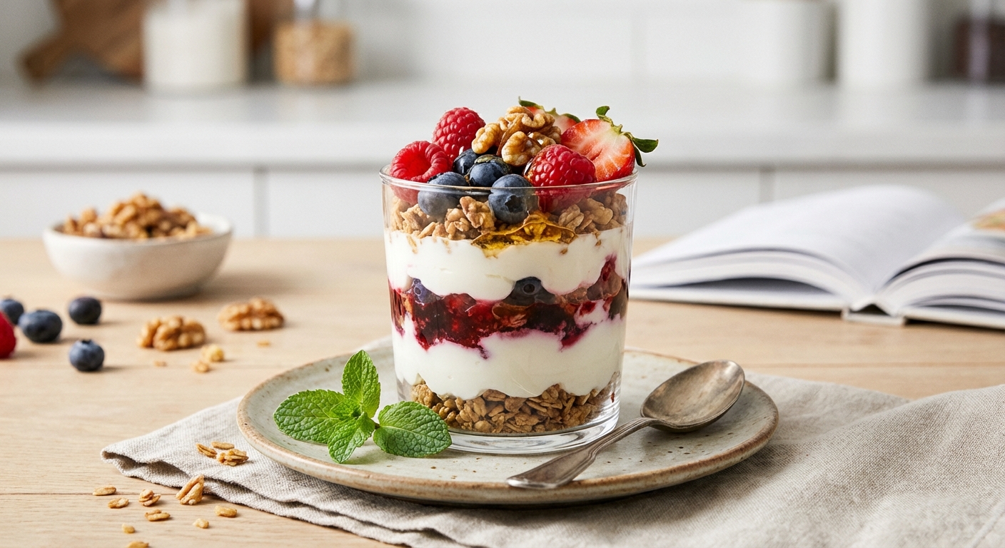 Greek Yogurt Berry Parfait with Granola & Walnuts