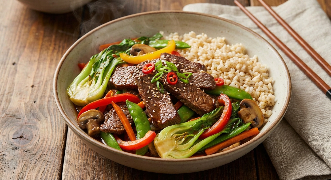 Asian-Style Beef & Vegetable Stir‑Fry with Brown Rice