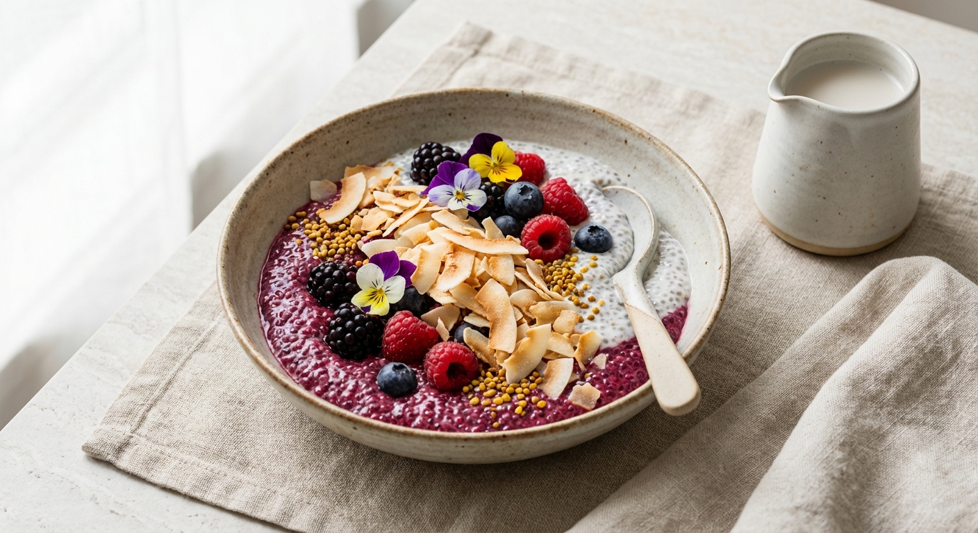 Berry Chia Pudding with Almond Milk & Toasted Coconut