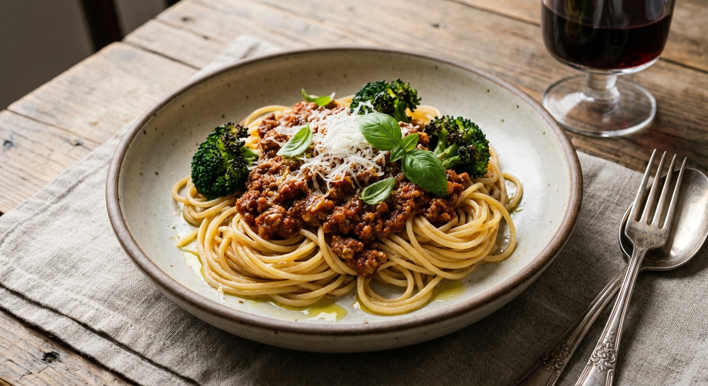 Gluten-Free Spaghetti with Turkey Bolognese & Roasted Broccoli