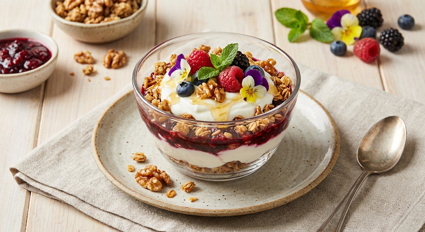 Greek Yogurt Berry Parfait with Granola & Walnuts
