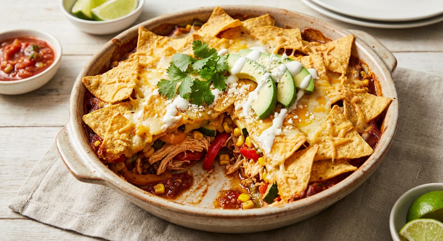 Mexican Chicken & Vegetable Casserole with Tortilla Crust - Delicious Homemade Recipe