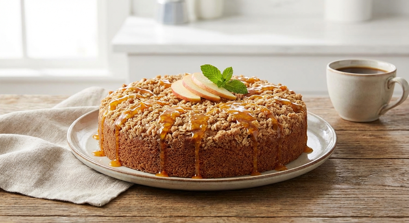 Apple-Cinnamon Oat Coffee Cake with Orange-Marmalade Glaze