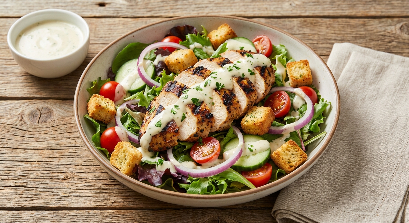 Grilled Chicken Salad with Yogurt-Lemon Dressing & Croutons
