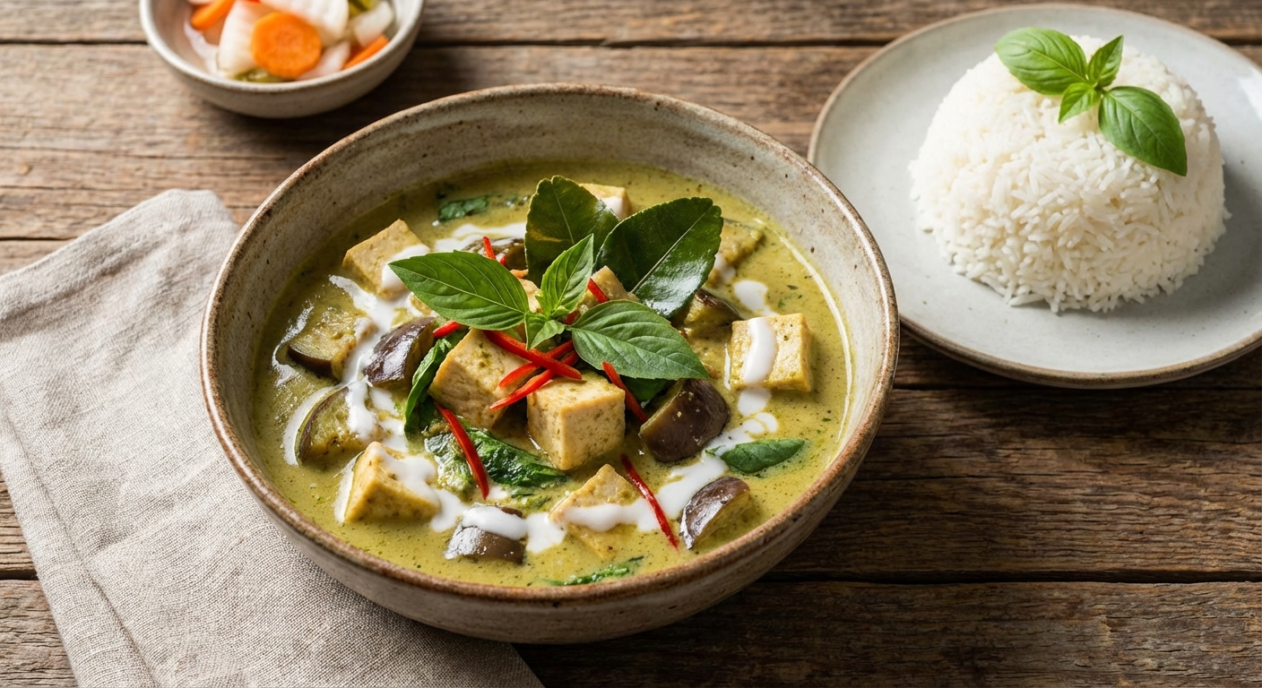 Thai Green Curry with Tofu, Eggplant & Jasmine Rice
