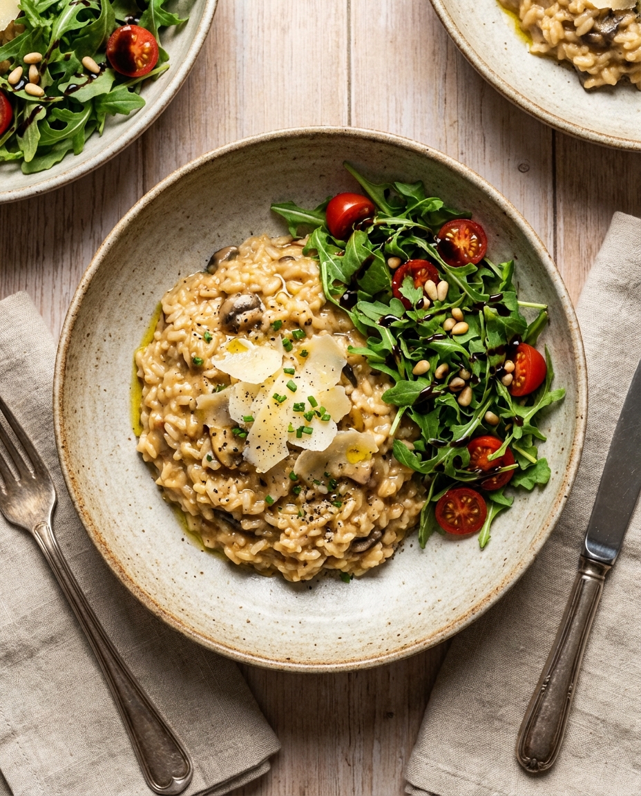 Mushroom Risotto with Arugula Salad