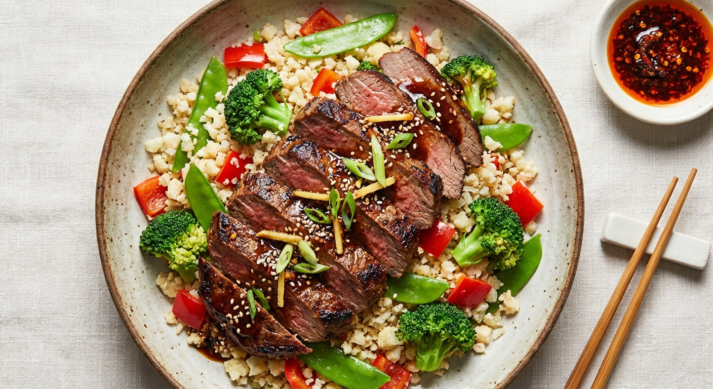 Pan‑Asian Paleo Flank Steak Stir‑Fry with Broccoli & Cauliflower 'Fried Rice'