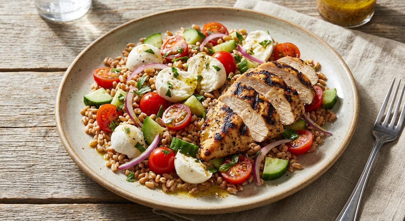 Farro Salad with Grilled Chicken & Mozzarella