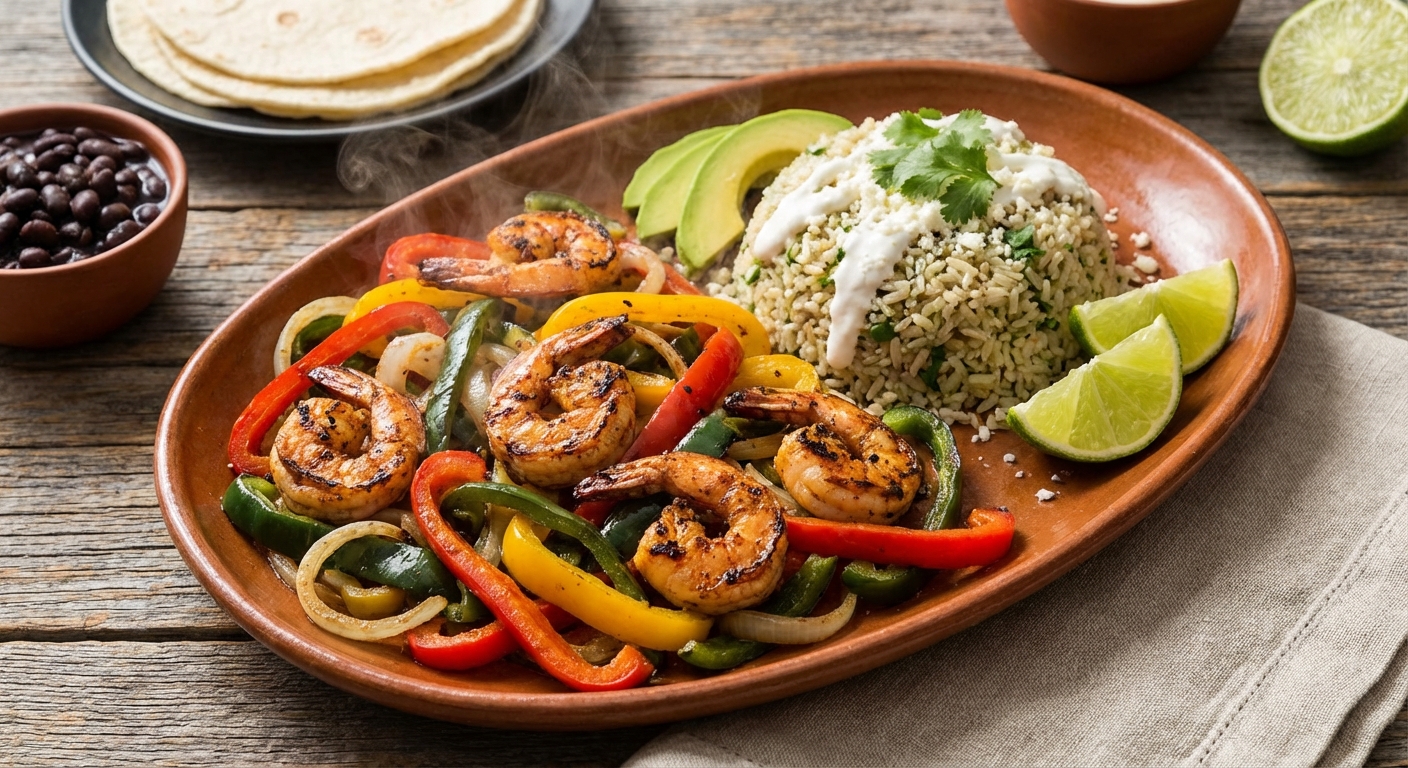 Mexican Shrimp & Pepper Fajitas with Brown Rice