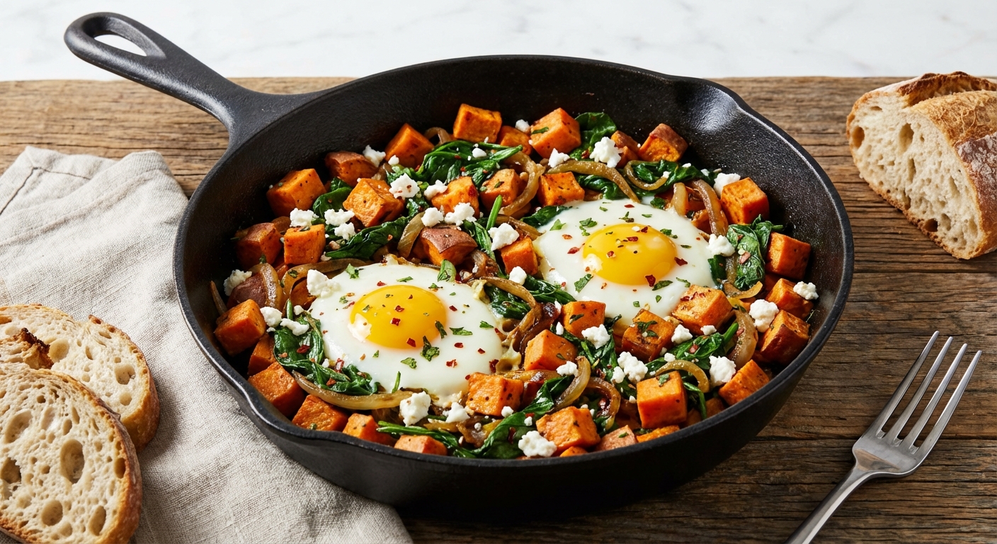 Sweet Potato & Egg Skillet with Spinach