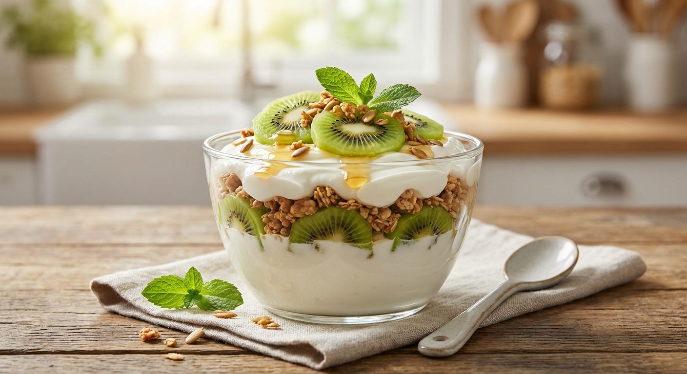 Greek Yogurt Parfait with Low‑Sugar Granola & Kiwi