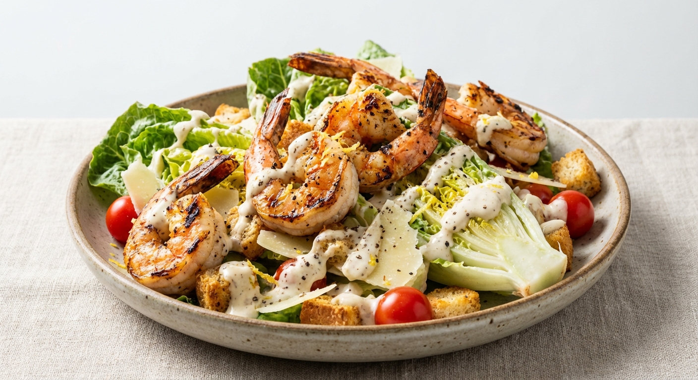 Grilled Shrimp Yogurt-Caesar Salad