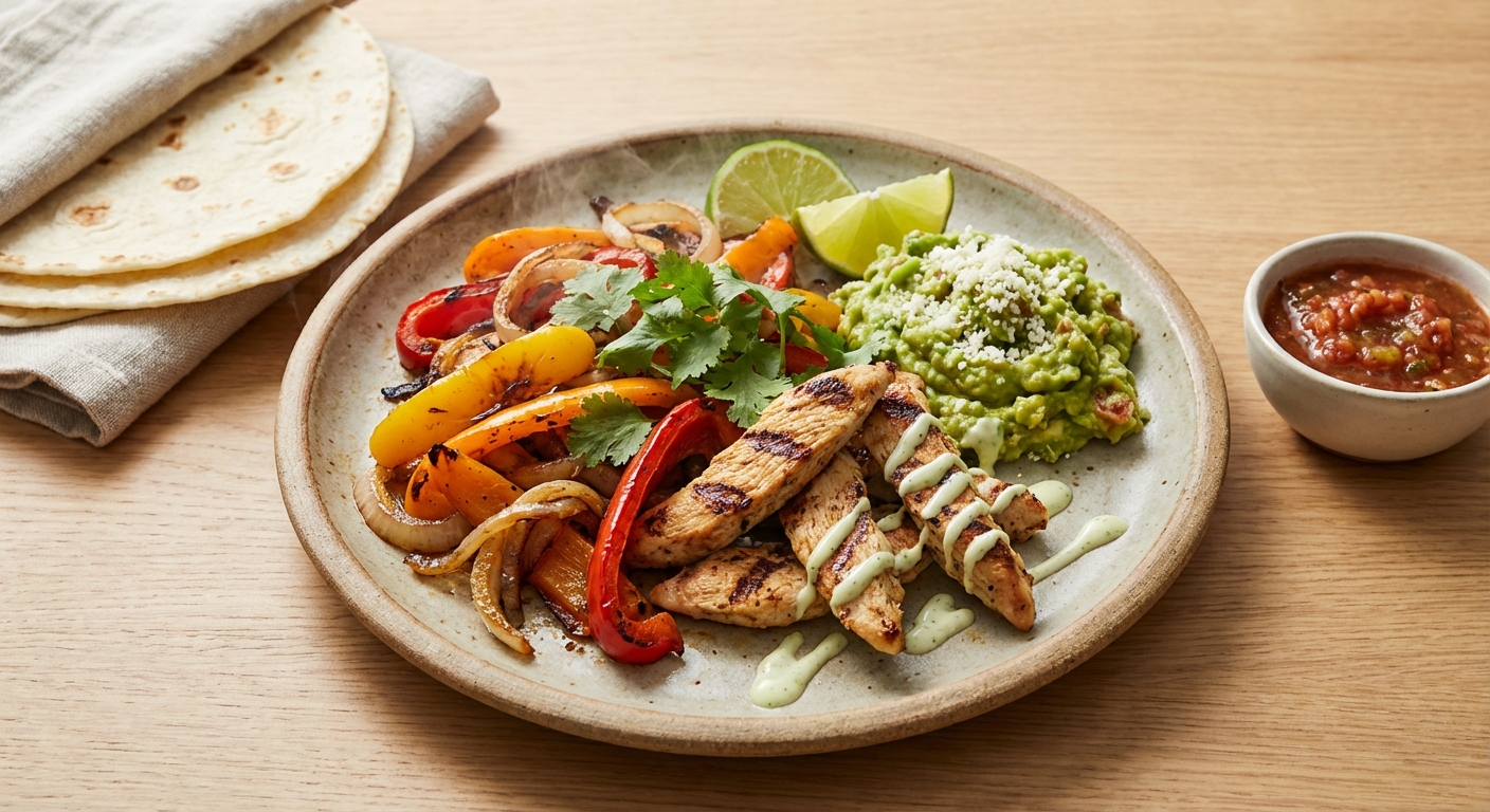 Quick Chicken Fajitas with Bell Peppers, Onions & Guacamole - Delicious Homemade Recipe