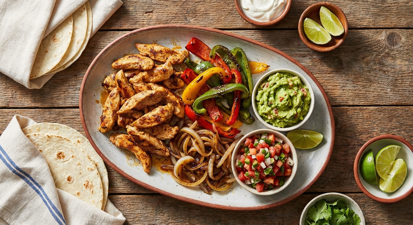 Chicken Fajitas with Peppers, Onions & Guacamole